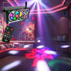 Luz de fiesta colorida 7 en 1 a todo Color RGB LED láser activado por sonido remoto <span class=keywords><strong>DMX512</strong></span> Luz de escenario para fiesta boda salón de baile Luces - Product Image 2
