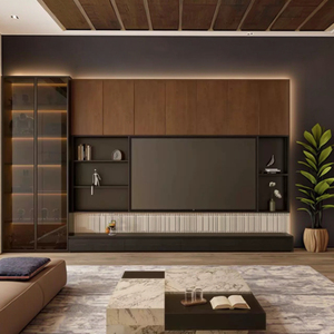 MSQ Lusso Personalizzato Design Moderno Melaminico MDF Legno Pannello Murale <span class=keywords><strong>Sospeso</strong></span> Unità Mobile Porta TV Soggiorno Appartamento - Product Image 5