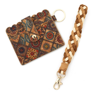 Venta al por mayor Vintage Corcho Ranura para tarjeta de crédito Monedero PVC Tejido Correa de muñeca Llavero Impreso Nueva llegada Pulsera de cuentas Cartera de corcho - Product Image 1