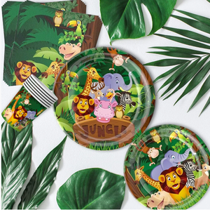 Luckykoo Décoration de fête d'<span class=keywords><strong>anniversaire</strong></span> sur le thème de la <span class=keywords><strong>jungle</strong></span> Safari Ensemble de vaisselle jetable Fournitures de fête d'<span class=keywords><strong>anniversaire</strong></span> sur le thème des animaux sauvages - Product Image 4