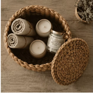 Handwoven Water Hyacinth <b>Storage</b> <b>Basket</b> with Lid Round Wicker Organizer Bin for Home <b>Storage</b> Uses <b>Storage</b> <b>Basket</b> - Product Image 2
