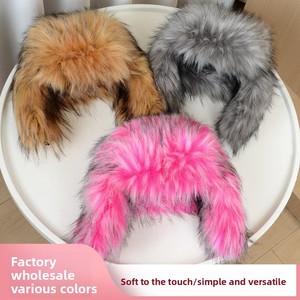 Sombrero de invierno de piel sintética de perro mapache con contraste de Color para mujer, sombrero de Leifeng de felpa con protección para los oídos grueso - Product Image 2