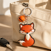 Porte-clés renard en cuir PU mignon, pendentif clochette en peluche animal de dessin animé, porte-clés de voiture, accessoire de sac, cadeau RR08