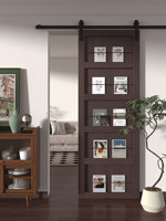Porte coulissante de style vintage avec étagère intégrée, séparateur de pièce en bois massif, porte intérieure pour la maison