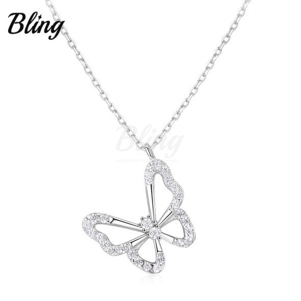 Bling Dainty Temperament Jewelry Fashion Oem Custom Women's Necklace Chain 925 Sterling Silver Butterfly Pendant Necklace