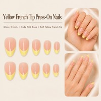 Y72 Kaixin Faux ongles à presser, forme amande moyenne, jaune doux, base rose nude, avec bordure française, pour usage intérieur, fournitures pour ongles