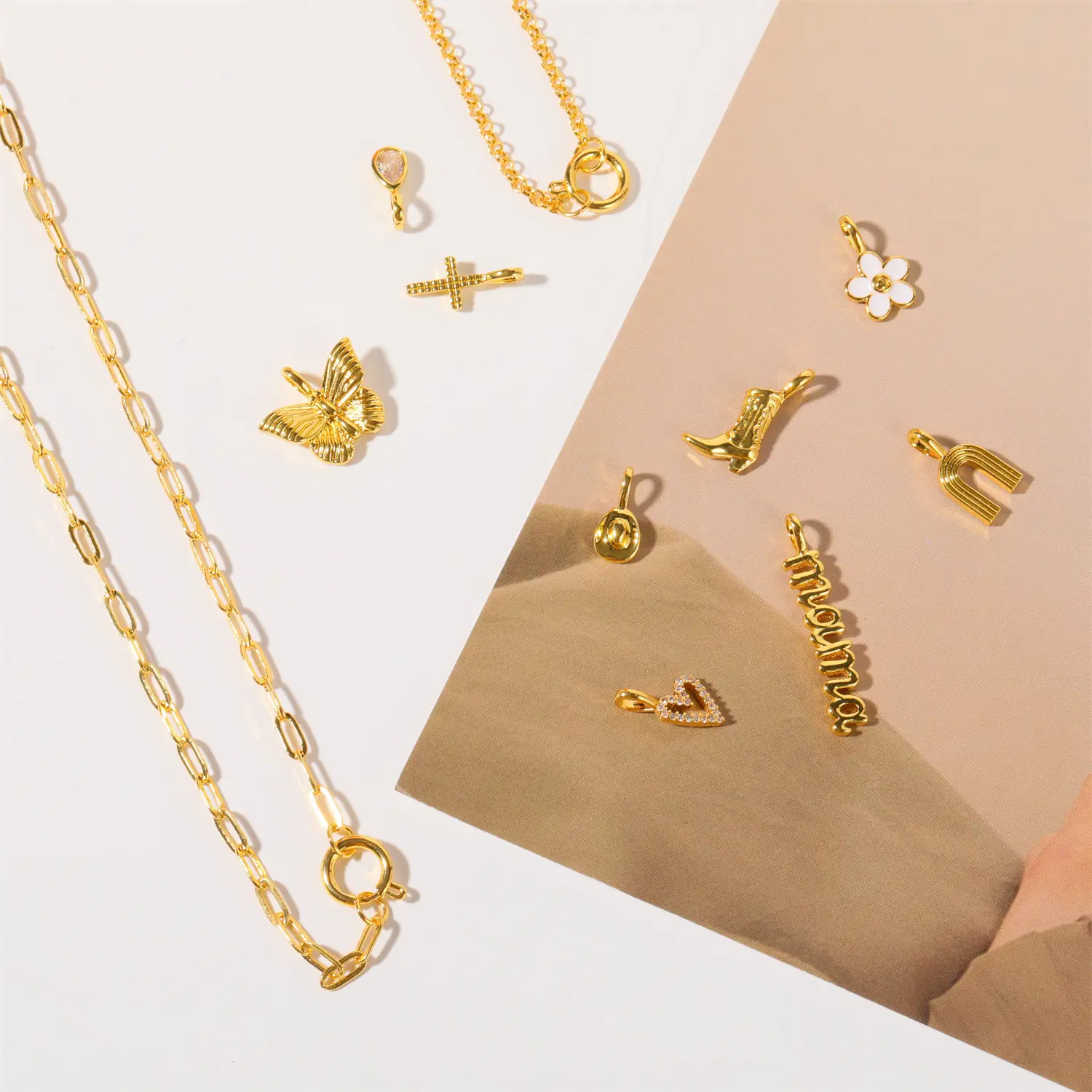Bestone DIY 18K Gold plattiert delikate Bling Love Herz winzige Boot Kappe anhänger Charms für Muttertag Halskette Herstellung