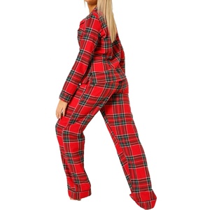 Ropa de dormir de algodón para mujer, ropa de dormir a cuadros cepillada, pantalones de manga larga, pantalones de franela a cuadros, pijama, conjunto de pantalones cortos - Product Image 5