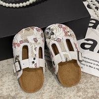 Pantoufles résistantes de style chinois traditionnel, demi-pantoufles enveloppantes à motif floral vintage, style plage coréen, pour l'automne et le printemps