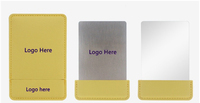 Miroir portable de taille carte de crédit en acier inoxydable gravé au laser avec logo personnalisé, couleurs sur mesure, idéal pour cadeaux d'affaires, mariages ou mini-cadeaux promotionnels.