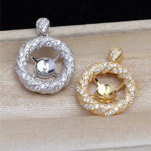 S925 Silver 11-12mm <b>Loose</b> <b>Pearl</b> Pendant Simple Fried Dough Twists Concealer with Empty Support Basic Bottom Accessory - Product Image 3