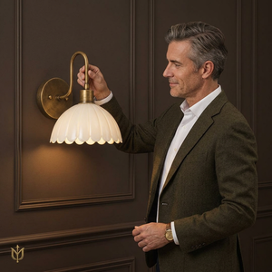 Traditional Brass Wall Sconce With Flower Shade Indoor Entryway Lighting Fixture Durable Design - Product Image 1