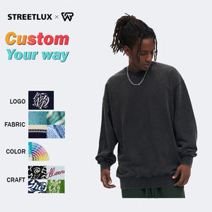 2025 hombres 100% algodón lana pesada calidad de lujo de gran tamaño Hip Hop personalizado pulóver hombres lavado cuello redondo - Product Image 1