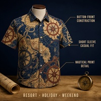 Camisa Geométrica Sublimada en 3D Personalizada, Camisa de Manga Corta con Botones para Hombre, Venta al por Mayor