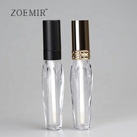 Tube de brillant à lèvres transparent de 8 ml, flacon de baume à lèvres de luxe avec capuchon doré, forme plate unique, tube de rouge à lèvres liquide rechargeable avec logo personnalisé