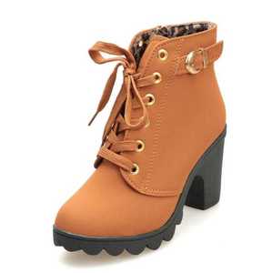2020 delle Donne di autunno Singoli Stivali Tacco Alto Tacco di Massima In Pelle Scrub Tubo Corto Fibbia Della Cintura Cavaliere Stivali da Donna - Product Image 1