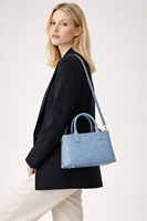 Tas Tote Mini Denim Biru Awet untuk Wanita, Tas Selempang dengan Pegangan Atas dan Tali Rantai, Tahan Air untuk Penggunaan Sehari-hari
