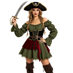 <b>Women</b> Medieval Pirate Costume Halloween <b>Cosplay</b> Dress Renaissance Buccaneer Outfit Party Carnival Role Play - Product Image 5
