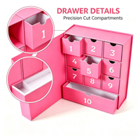 Maßgefertigter 10-Schubladen Umweltfreundlicher Adventskalender aus Hartpappe Countdown-Geschenkbox mit Magnetverschluss für Kosmetik, Schokolade, Süßigkeiten