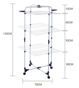 JANKO 3-Tier filo d'acciaio rastrelliere pieghevole vestiti di asciugatura <span class=keywords><strong>carrello</strong></span> con ruote - Product Image 3
