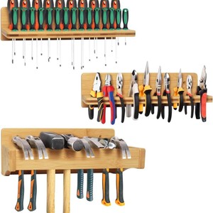 Wooden Screwdriver Holder 15 Small 10 Large Holes <b>Wall</b> <b>Mounted</b> Tool <b>Storage</b> Rack - Product Image 5