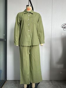 Conjuntos de dos piezas elegantes de gran tamaño de color sólido para mujer, <span class=keywords><strong>trajes</strong></span> de camisa y pantalón de <span class=keywords><strong>lino</strong></span> para mujer - Product Image 6