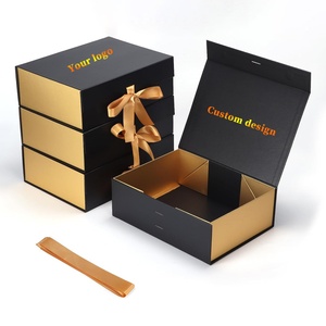 Custom Luxury <b>Magnetic</b> Closure Flip Top Mailer Rigid Cardboard Packaging Magnet <b>Boxes</b> Matte Black Paper <b>Gift</b> Box With Ribbon - Product Image 1