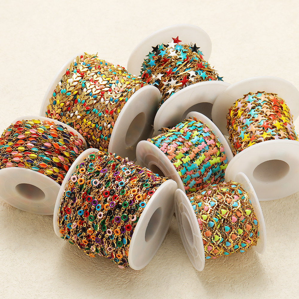 1 Meter Gold Plated Stainless Steel Enamel Heart Star Cross Chains DIY Necklaces Findings Jewelry Bracelets Making Accessories