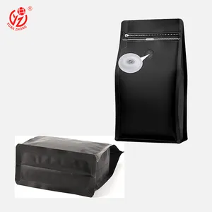 Sacs à café en papier kraft personnalisés sac d'emballage alimentaire à fermeture éclair sac de grains de café noir à fond plat 250g avec valve et fermeture éclair