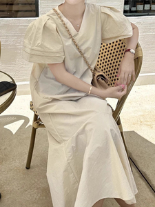 2025 été nouveau rétro col en v ample décontracté long à volants manches volantes robe pour femmes - Product Image 5