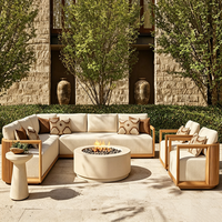 Ensemble de mobilier d'extérieur moderne, durable et confortable : Fauteuil de jardin modulaire, chaise d'appoint, table de feu et canapé sectionnel en L robuste