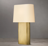 Lampe de table pilier E26 en laiton massif patiné, abat-jour en lin texturé doux et flexible, LED, pour hôtellerie et console d'appoint