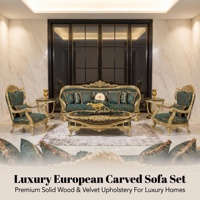 Ensemble de canapés de salle à manger en bois massif sculpté de luxe européen, style rococo français, canapé en tissu, finition vieillie, mobilier de maison