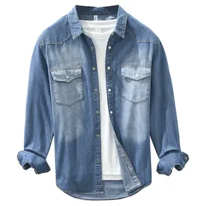 Factory Price Manufacturer Supplier OEM Service Tops Casual Denim Solid Color Shirt Bands For Men