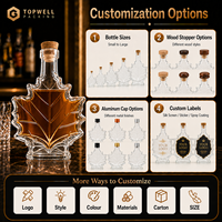 Bouteilles en verre personnalisées en forme de feuille d'érable 500 ml, bouteilles en verre en forme de feuille d'érable, bocaux en verre avec bouchons en liège pour le brandy et la tequila