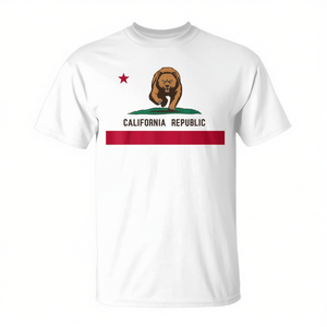 T-shirt blanc à col rond et manches courtes pour homme, avec drapeau de l'État de Californie, tenue promotionnelle - Product Image 2