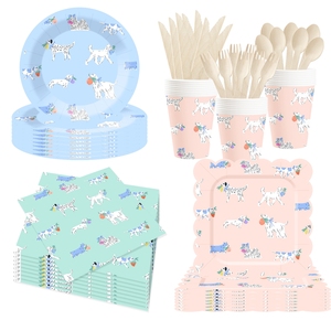 DAMAI - Juego de Vajilla Desechable con Diseño de Perros para Fiestas de Cumpleaños Infantiles, Incluye Platos y Servilletas de Papel para Fiestas de Niñas - Product Image 1