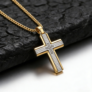 18K Gold Plated <b>Cross</b> Pendant Necklace Iced Out 5A Cubic Zirconia Crucifix 24inch Rope <b>Chain</b> Stainless Steel Hip Hop Jewelry - Product Image 2