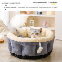 Rundes, warmes Plüsch-Katzenbett, weiches PP-Baumwoll-Haustier-Sofa mit rutschfester Unterseite für Katzen und kleine Hunde