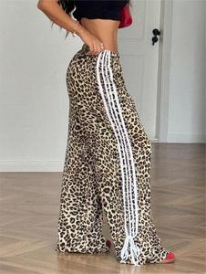 <span class=keywords><strong>Pantaloni</strong></span> a Gamba Larga con Stampa Leopardata da <span class=keywords><strong>Donna</strong></span>, Casual a Vita Alta Elasticizzata, Sportivi con Strisce Laterali - Product Image 4