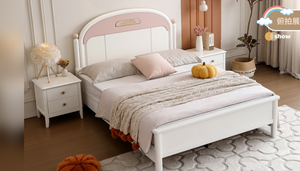 Ensemble de chambre d'enfant haut de gamme personnalisé pour garçons et filles, lit moderne en pin bleu, table de chevet avec armoire à trois portes - Product Image 2
