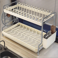 Égouttoir à vaisselle double niveau en acier carbone de luxe pour comptoir de cuisine, non pliable, multifonctionnel, rangement domestique