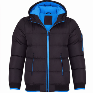 เสื้อแจ็คเก็ตเด็กผู้ชายแบบมีฮู้ดบุผ้านวม สีดำ ซับในสีน้ำเงิน กันลม ปิดด้วยซิป ทรงปกติ สีพื้น บุด้วยโพลีเอสเตอร์ - Product Image 2