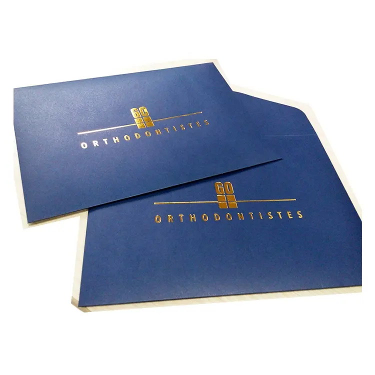 PE-59 Deep blue color offset printing custom logo gold foil stamp luxury receipt envelope no flap commercial invoice sleeves