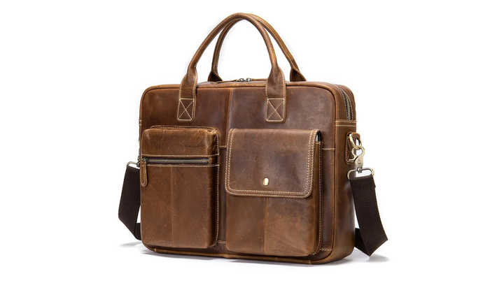 Wholesale Trendy Luxury Men's Natural Crazy Horse Leather Laptop Bags