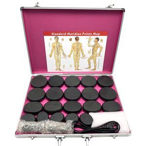 28pcs Salon Spa Thérapie Soulagement de la <span class=keywords><strong>douleur</strong></span> Pierres chaudes pour le massage Kit de pierres chaudes naturelles Ensemble de massage aux pierres chaudes à énergie noire avec chauffage - Product Image 1