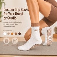 Chaussettes de yoga personnalisées à faible MOQ avec double bord côtelé, soutien de la voûte plantaire, imprimé jacquard, logo de marque, antidérapantes, en coton, pour studio