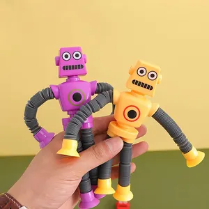 Unisex Sucker Robot Telescopic Toys Versatile Ss Stretch Tubes Luminous Decompression Fidget Pop Toys for 2-4 Year Olds