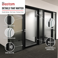 Panneau de cloison double vitrage 80 mm, cadre plat, construction solide, séparateur intérieur pour bureaux et commerces