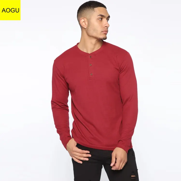 High Quality 100% cotton Red Colour Long Sleeve Round Neck Plain Men t-Shirt